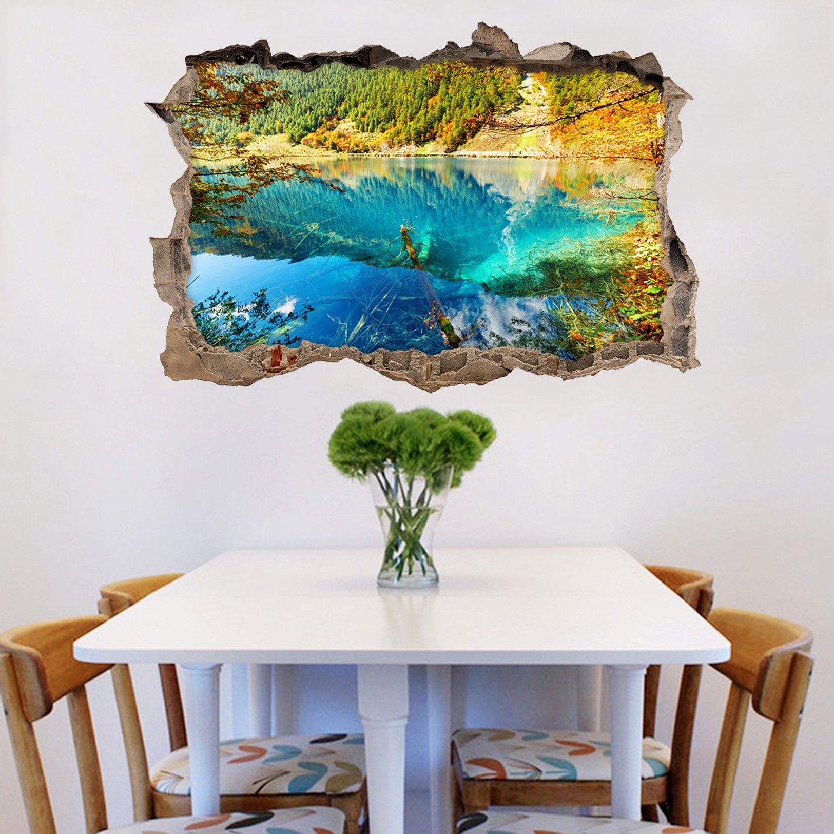 3D Blue Lake 330 Broken Wall Murals Wallpaper AJ Wallpaper