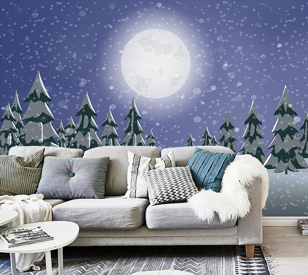 3D Moon Birch Forest 085 Wallpaper AJ Wallpaper