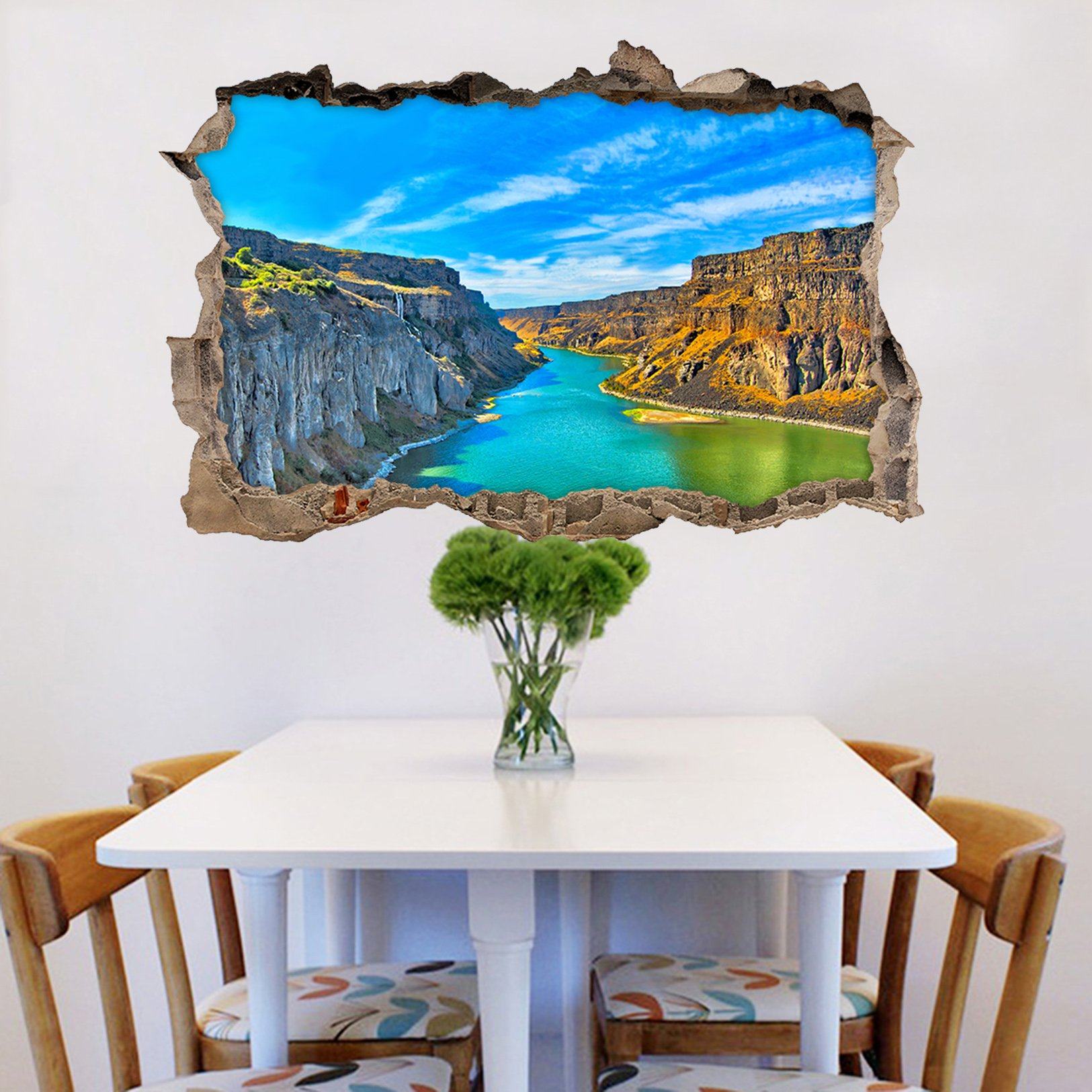 3D River Scenery 096 Broken Wall Murals Wallpaper AJ Wallpaper