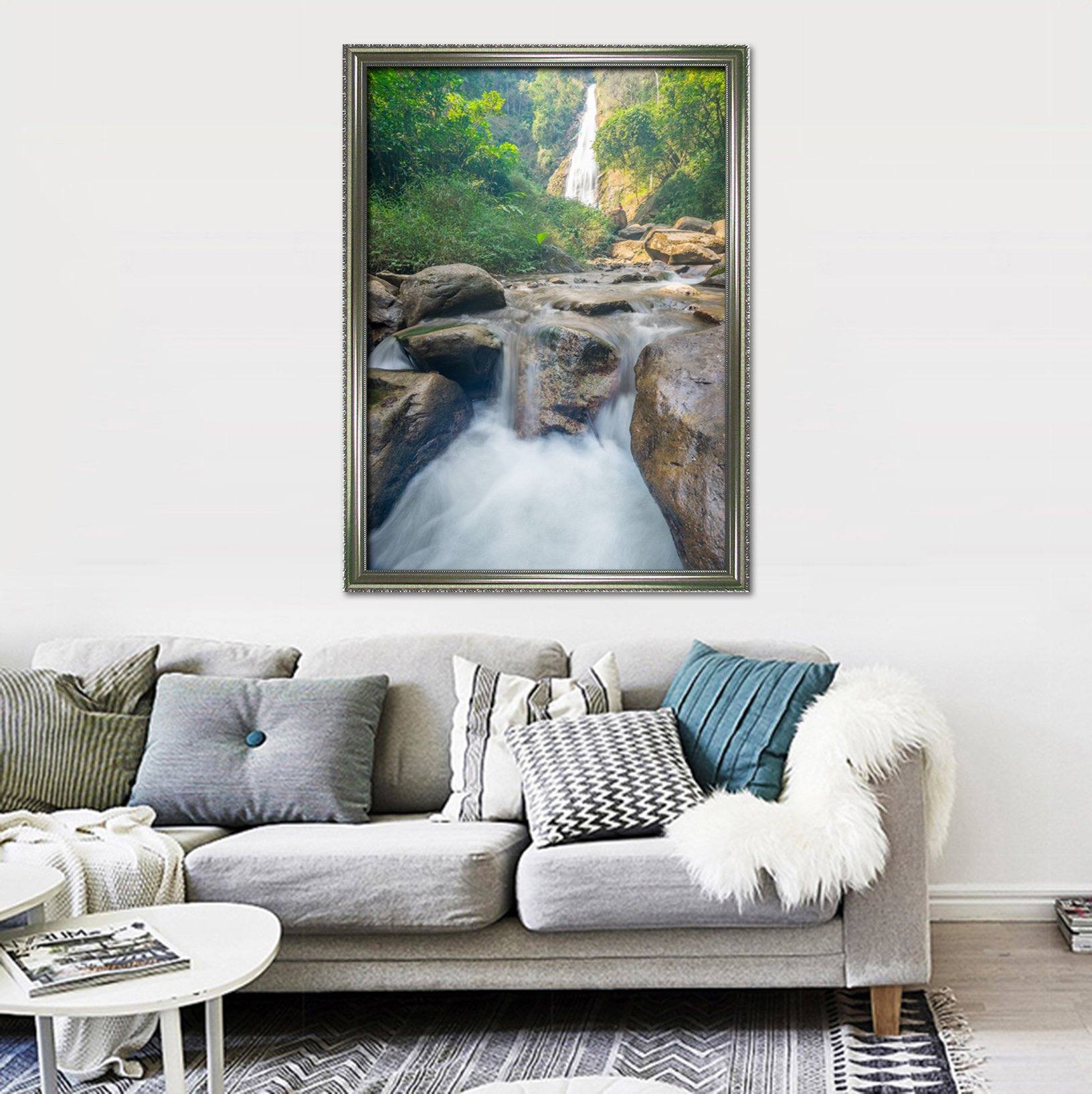 3D Forest Waterfall 053 Fake Framed Print Painting Wallpaper AJ Creativity Home