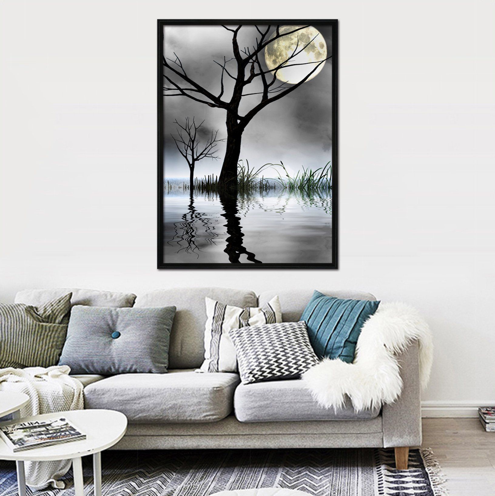 3D Moon Shadow 110 Fake Framed Print Painting Wallpaper AJ Creativity Home