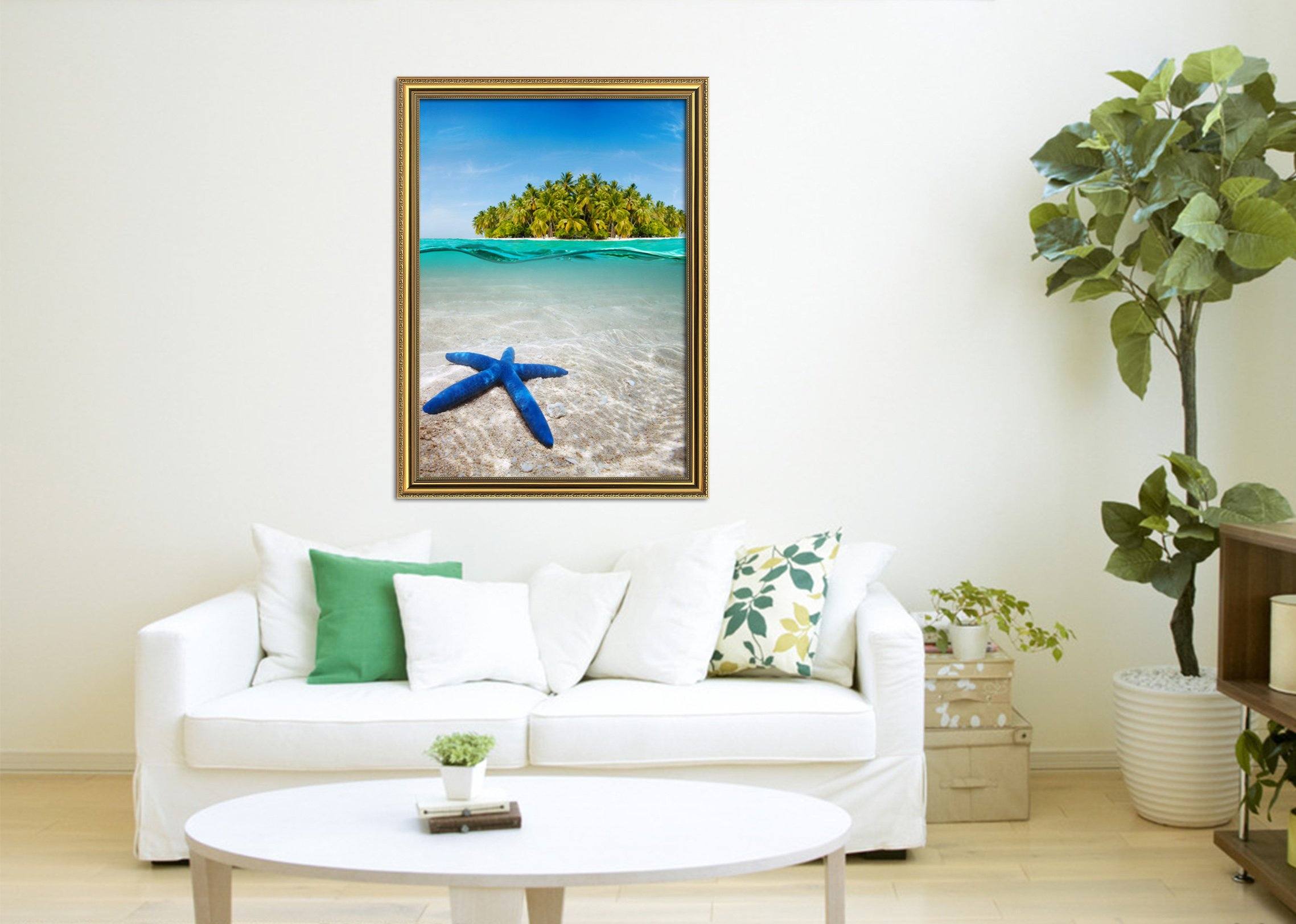3D Blue Starfish 039 Fake Framed Print Painting Wallpaper AJ Creativity Home