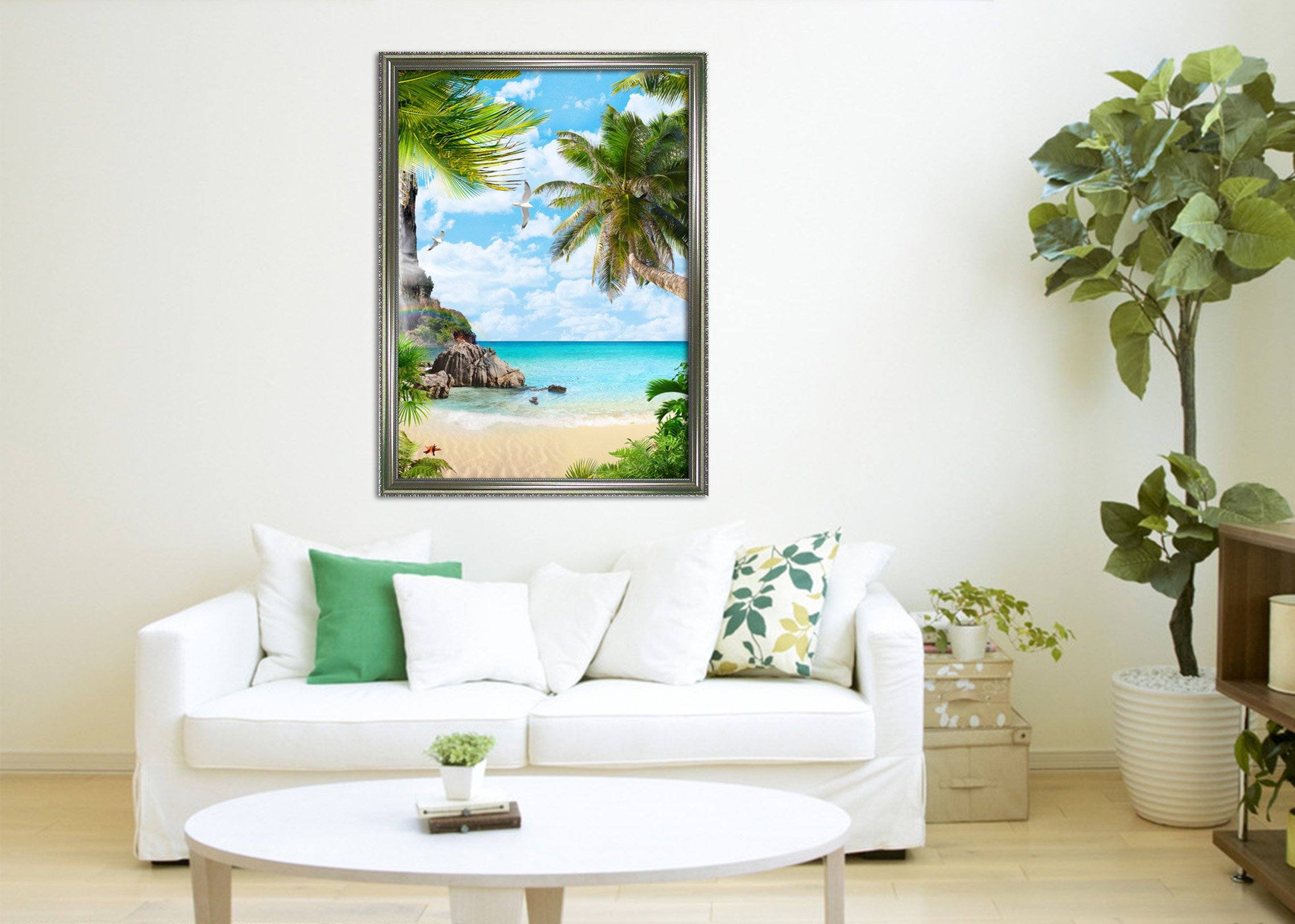 3D Coconut Beach 043 Fake Framed Print Painting Wallpaper AJ Creativity Home