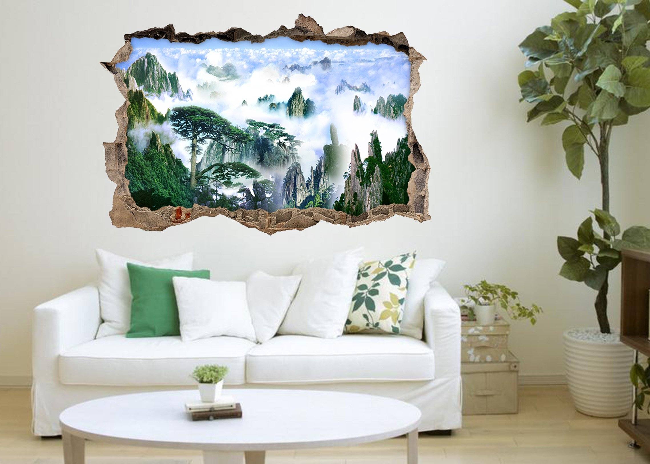 3D Foggy Mountains 131 Broken Wall Murals Wallpaper AJ Wallpaper