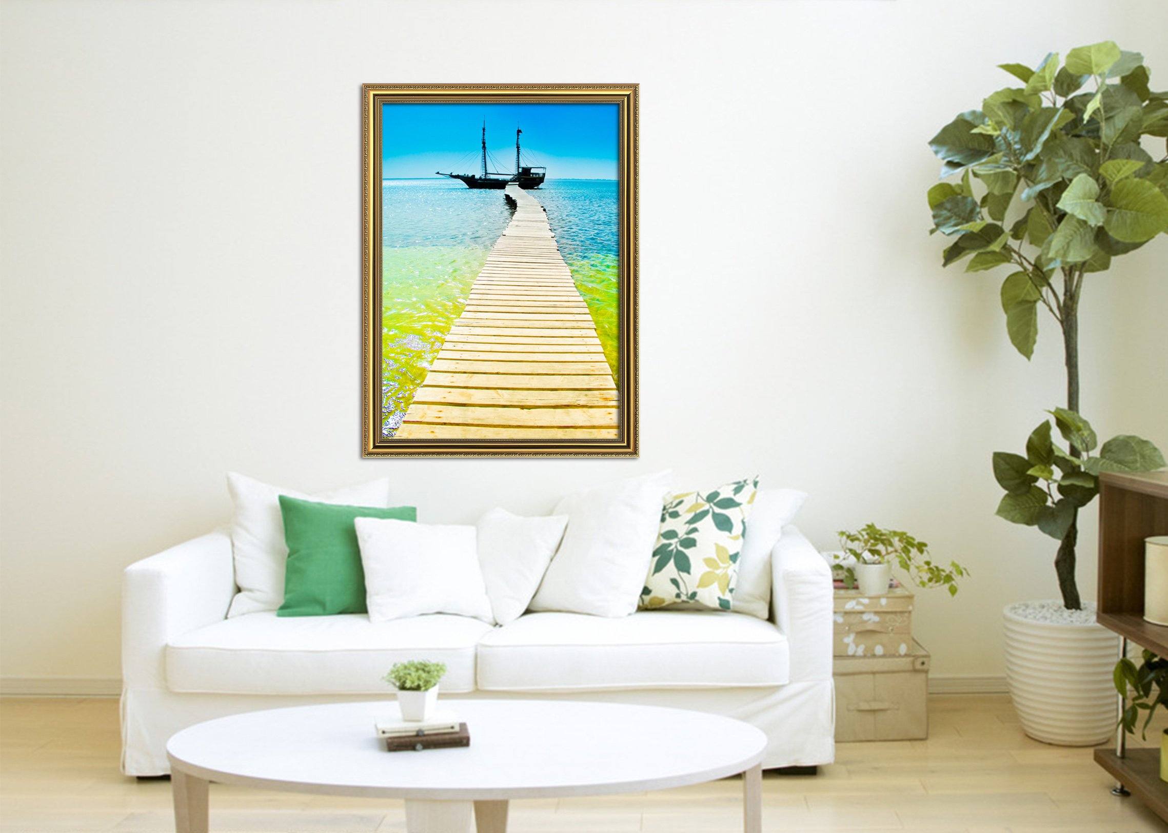 3D Wooden Bridge 007 Fake Framed Print Painting Wallpaper AJ Creativity Home