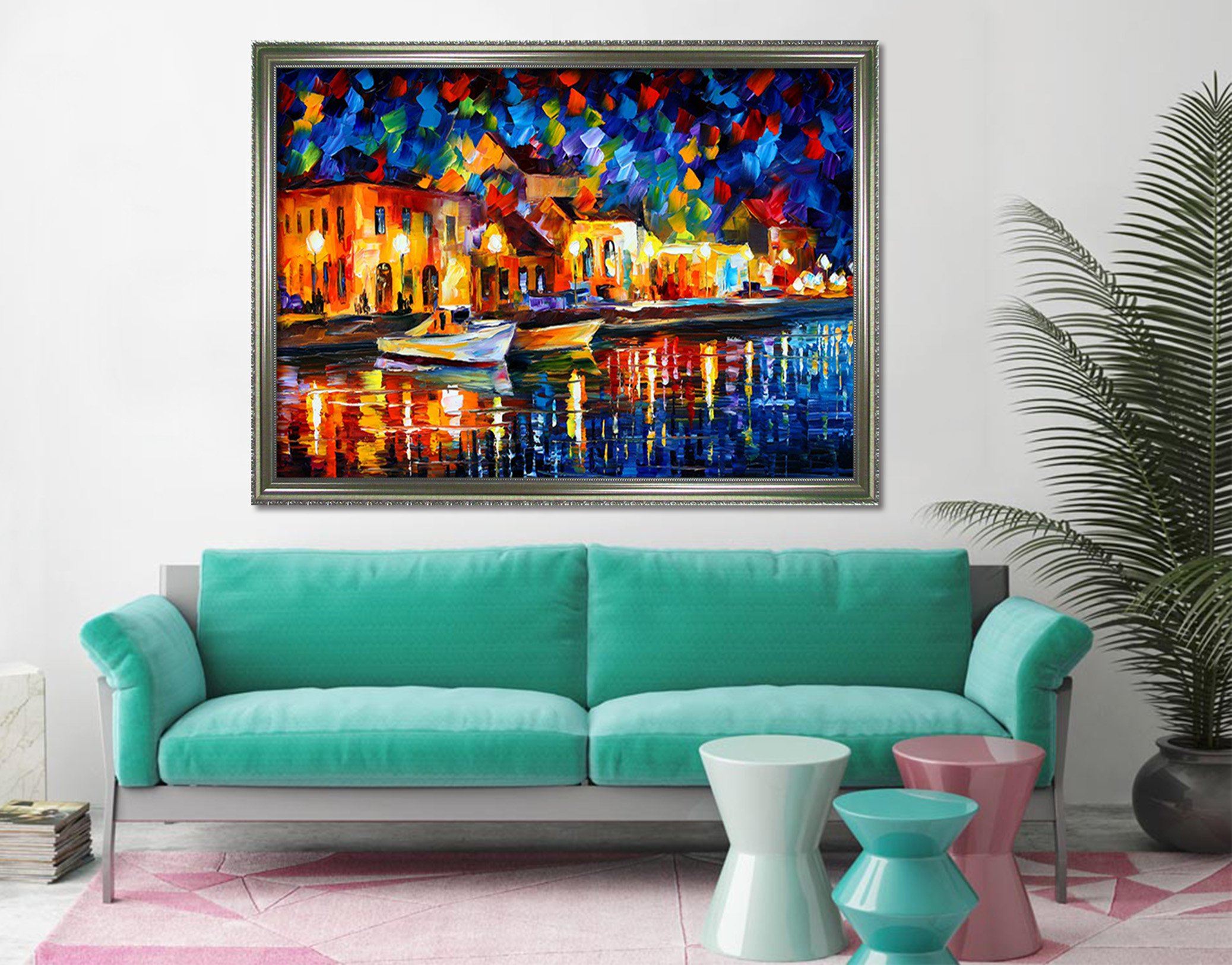 3D Boat Docked 026 Fake Framed Print Painting Wallpaper AJ Creativity Home