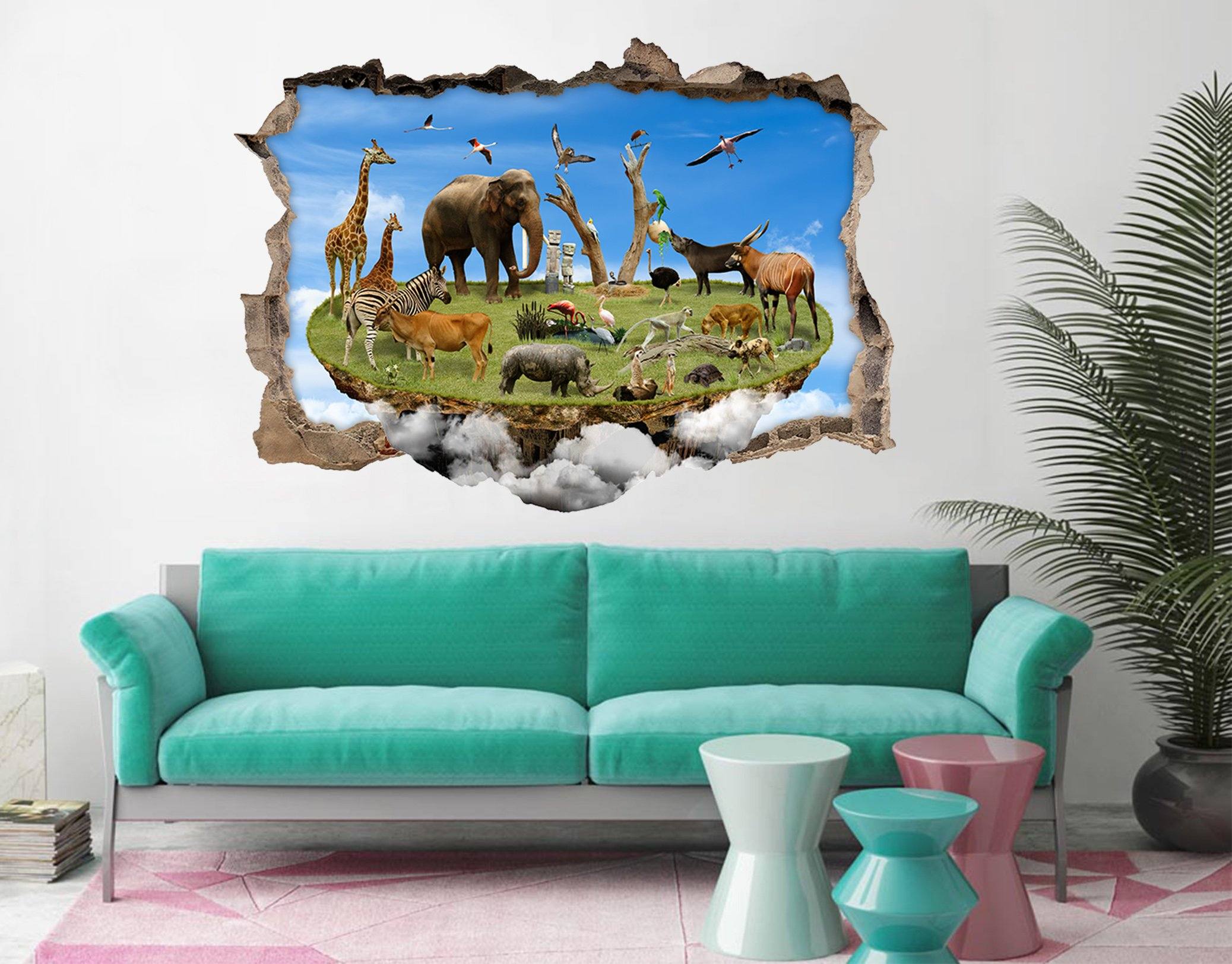 3D Animals Island 38 Broken Wall Murals Wallpaper AJ Wallpaper