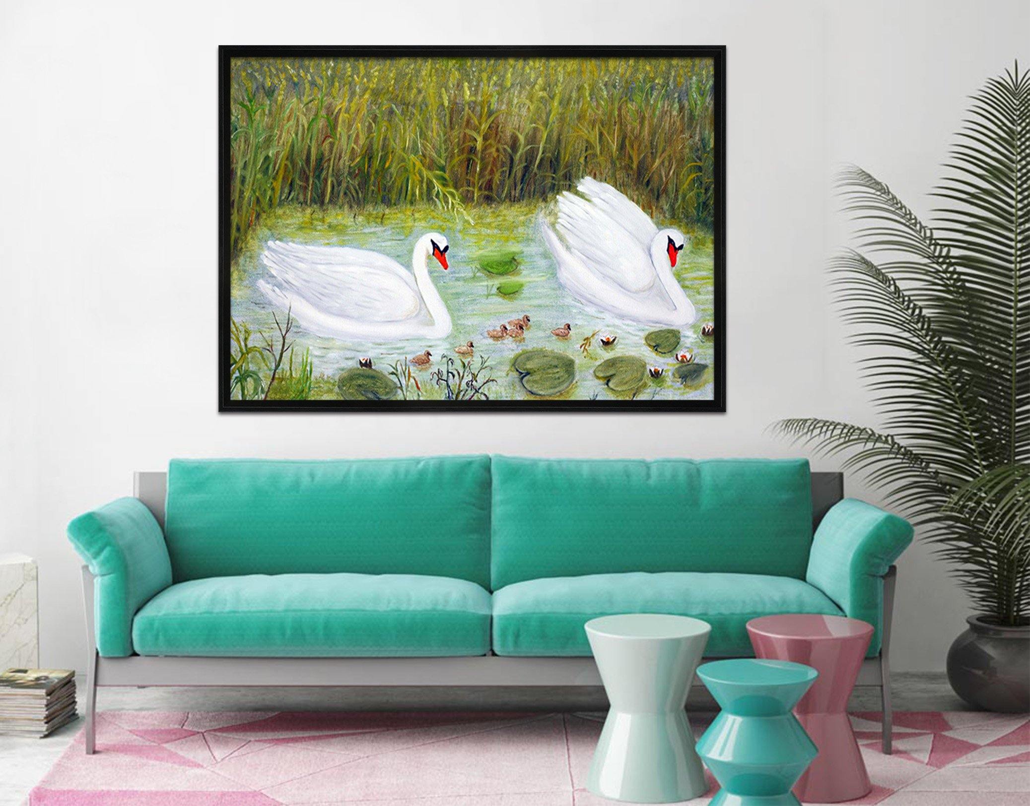 3D White Swan 063 Fake Framed Print Painting Wallpaper AJ Creativity Home