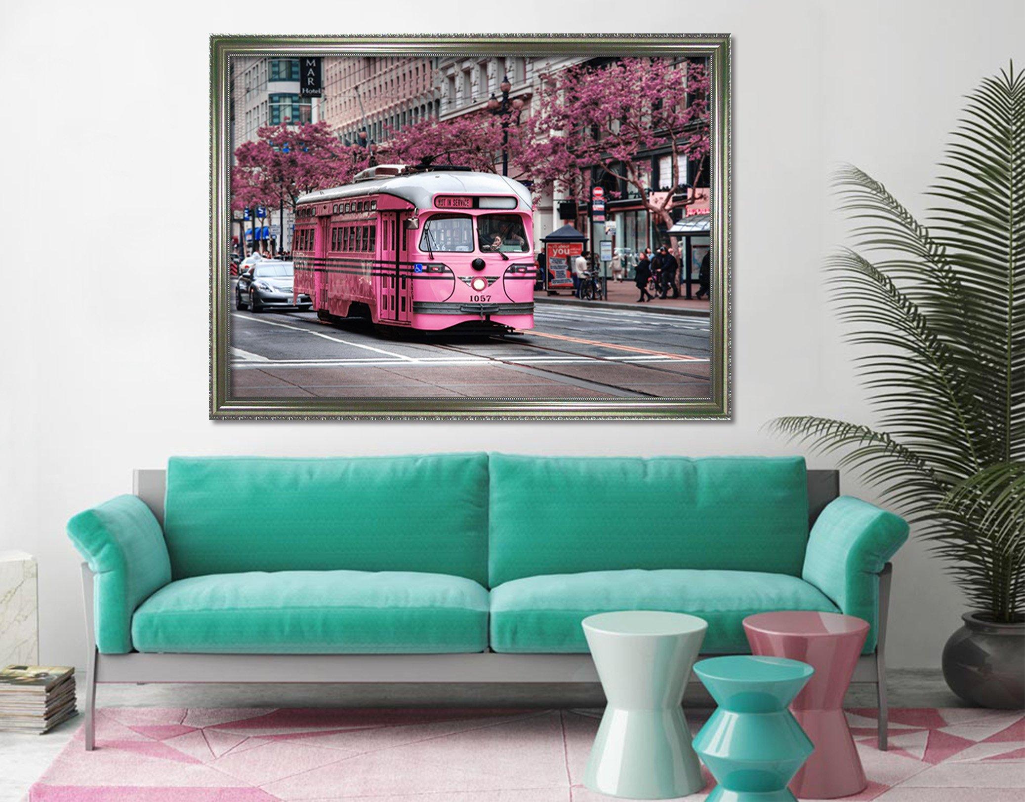 3D Red Bus 027 Fake Framed Print Painting Wallpaper AJ Creativity Home