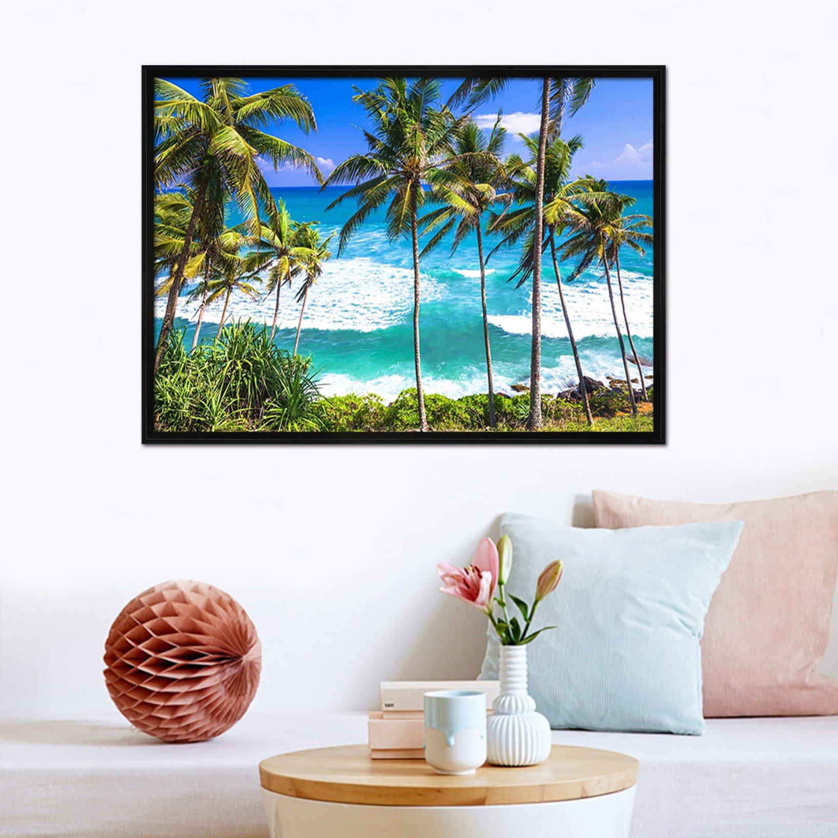 3D Sea Coconut Tree 006 Fake Framed Print Painting Wallpaper AJ Creativity Home