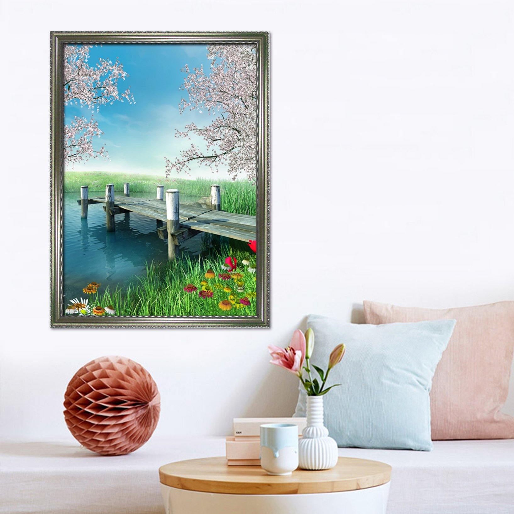 3D Riverside Flowers 149 Fake Framed Print Painting Wallpaper AJ Creativity Home