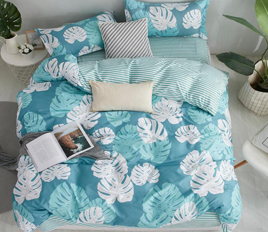 3D Green White Leaf 3042 Bed Pillowcases Quilt
