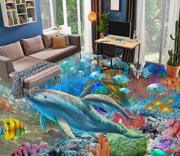 3D Dolphin Sea Fish 96215 Adrian Chesterman Floor Mural