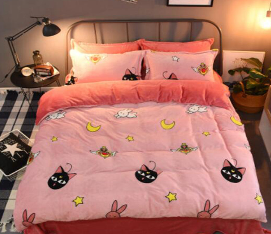 3D Luna Cat Moon 13197 Bed Pillowcases Quilt