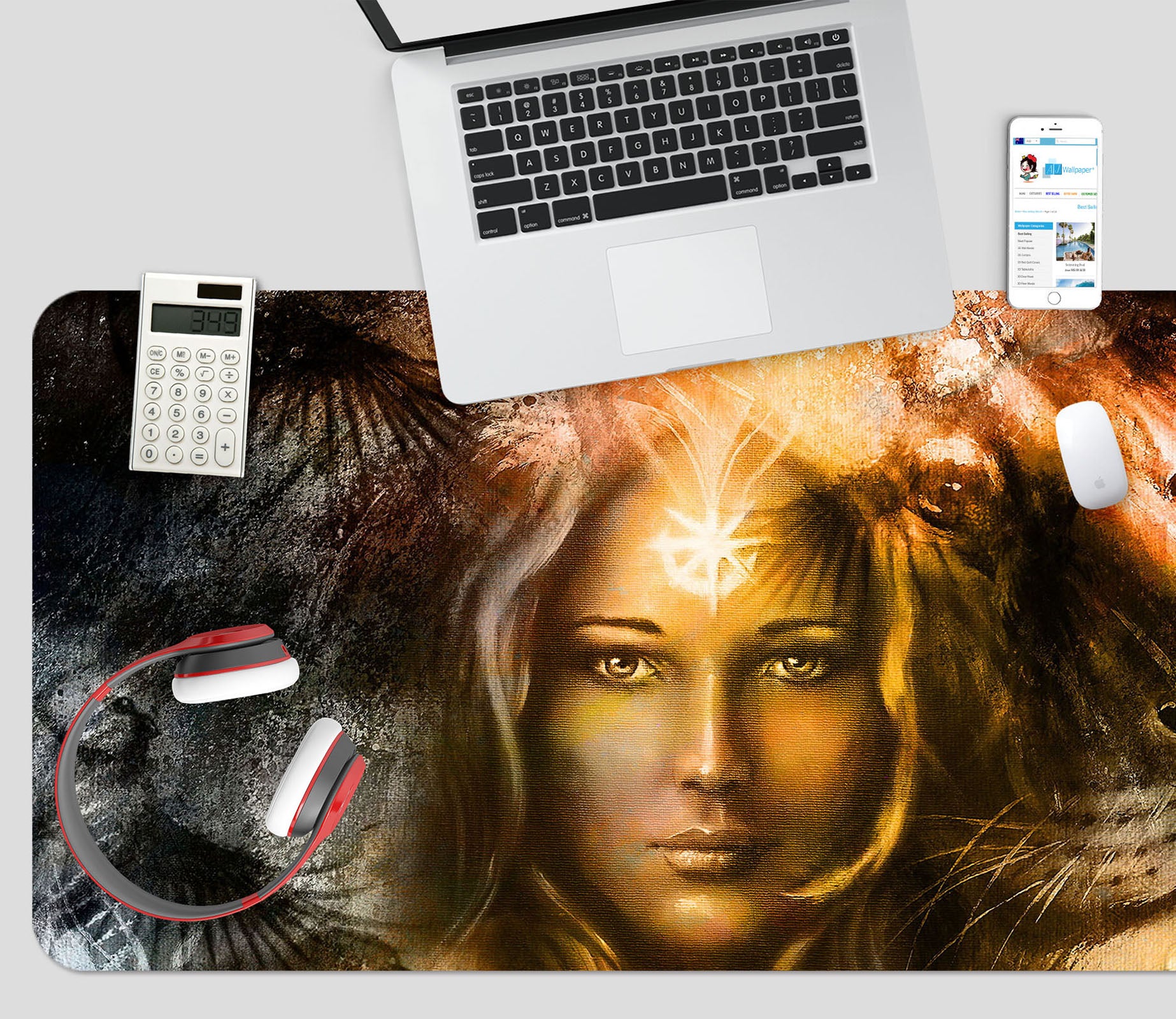 3D Golden Lion Woman 17129 Desk Mat