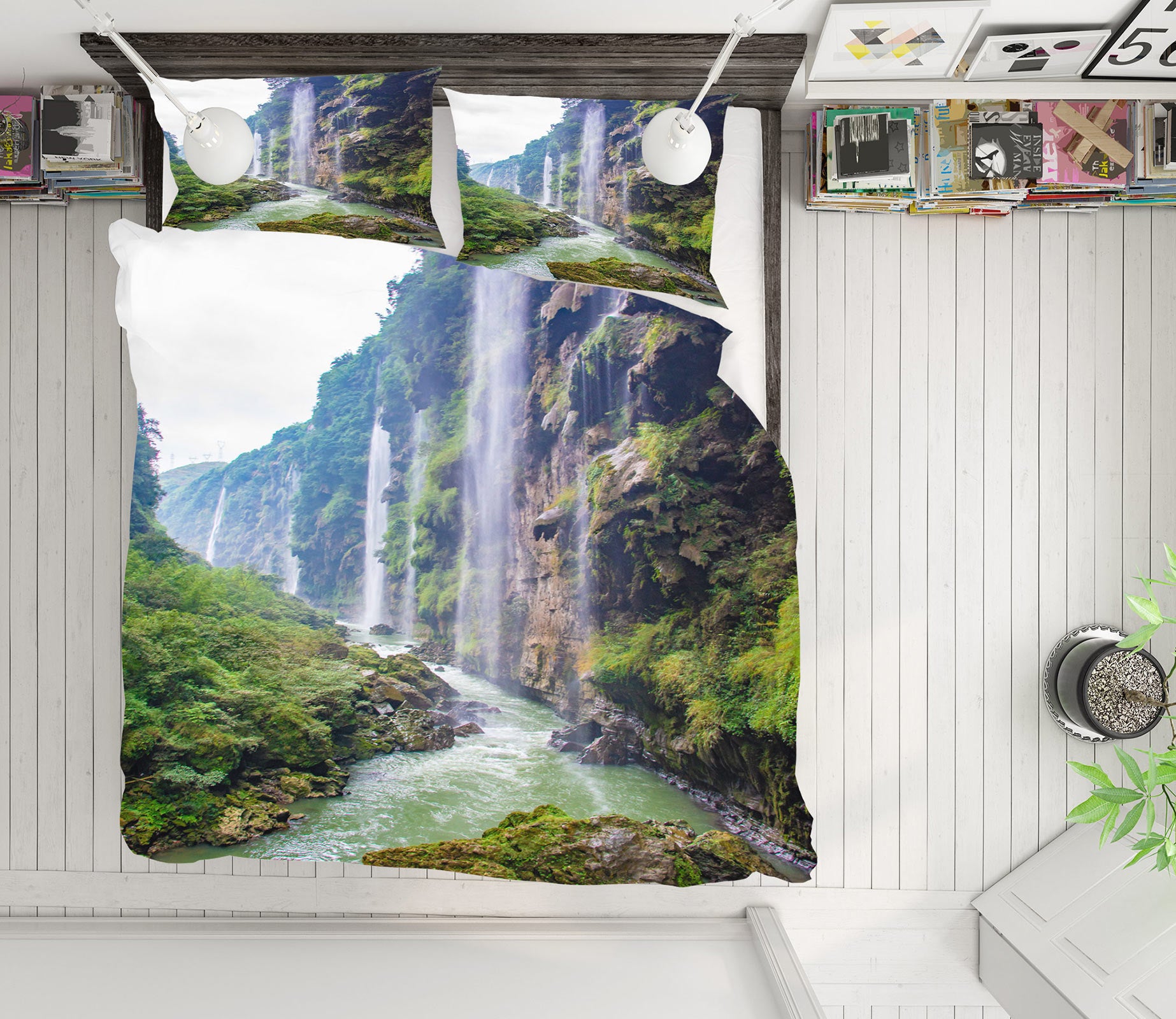 3D Mountain Waterfall 16141 Bed Pillowcases Quilt