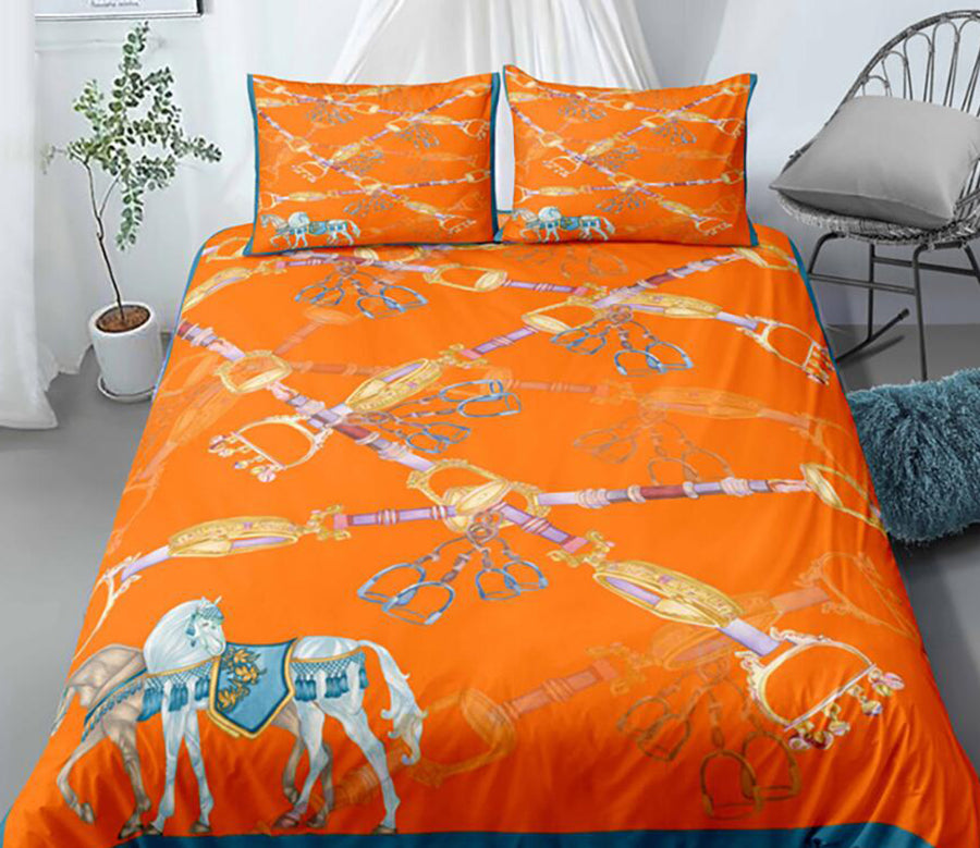 3D Horse Orange 0018 Bed Pillowcases Quilt