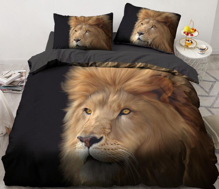 3D Black Background Lion 069 Bed Pillowcases Quilt