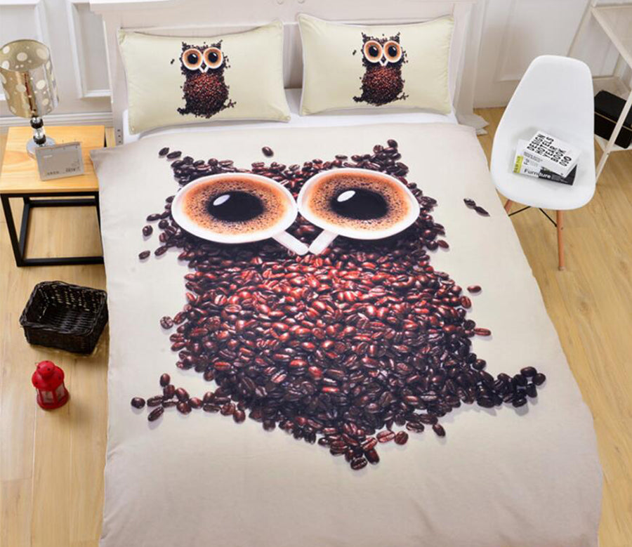 3D Coffee Beans Owl 1031 Bed Pillowcases Quilt