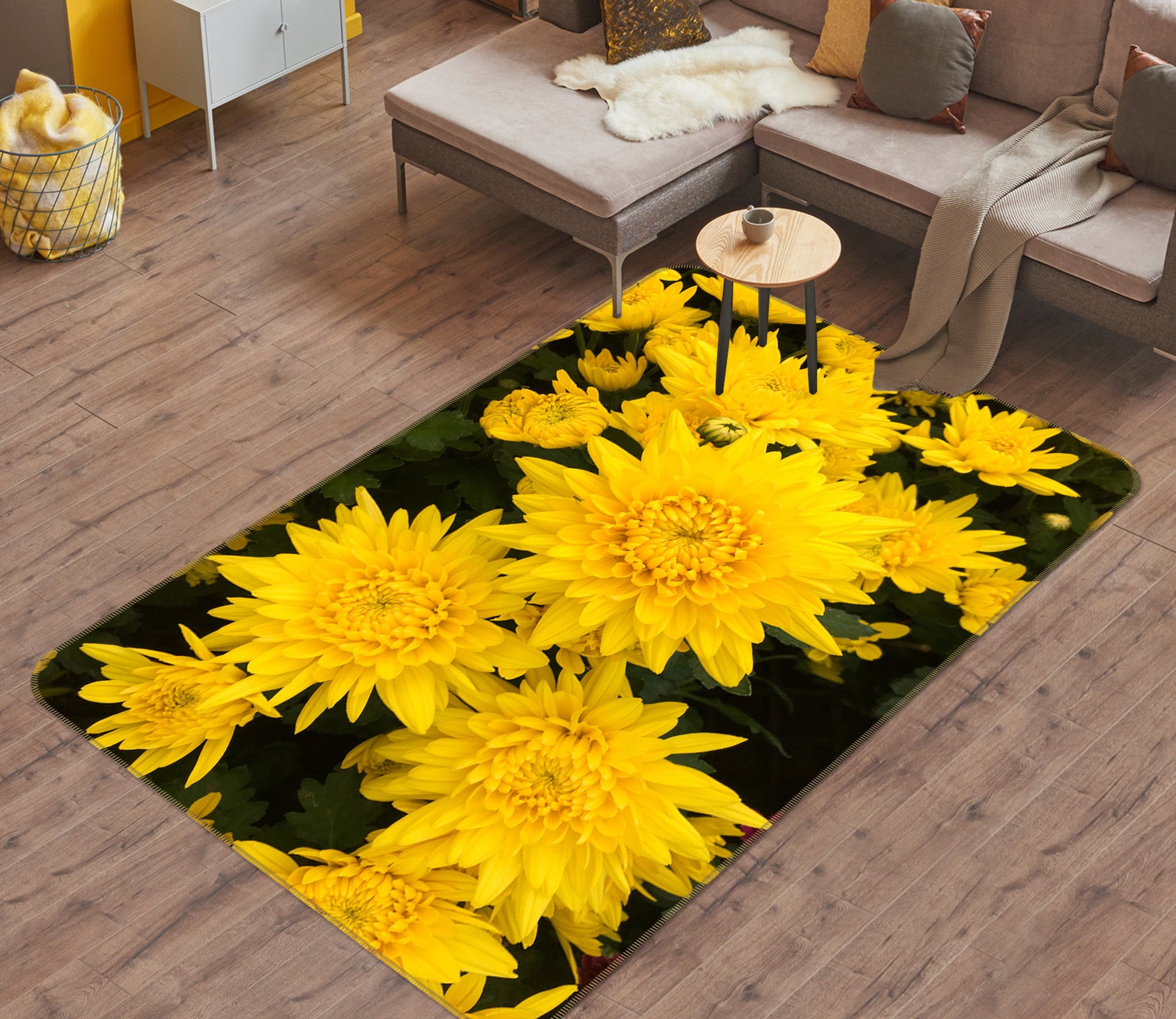 3D Yellow Chrysanthemum 26107 Non Slip Rug Mat