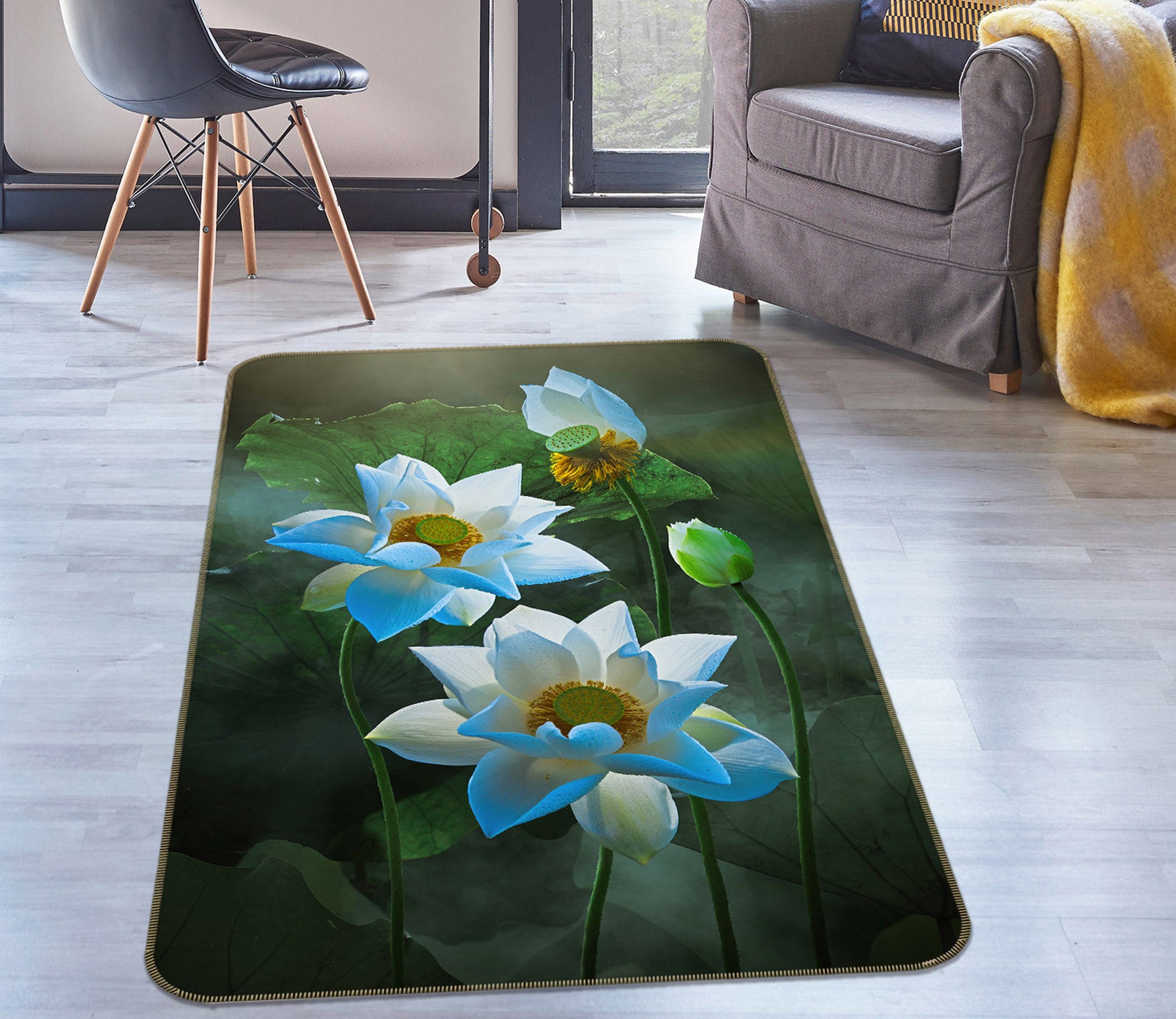 3D White Lotus 26106 Non Slip Rug Mat