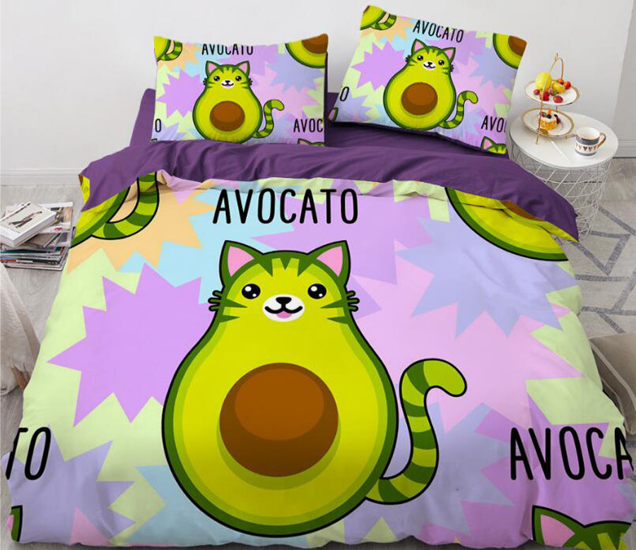 3D Cartoons Avocado Cat 009 Bed Pillowcases Quilt