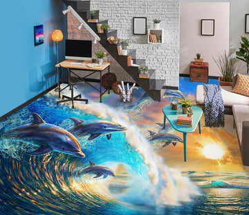 3D Dolphin Waves 98168 Adrian Chesterman Floor Mural