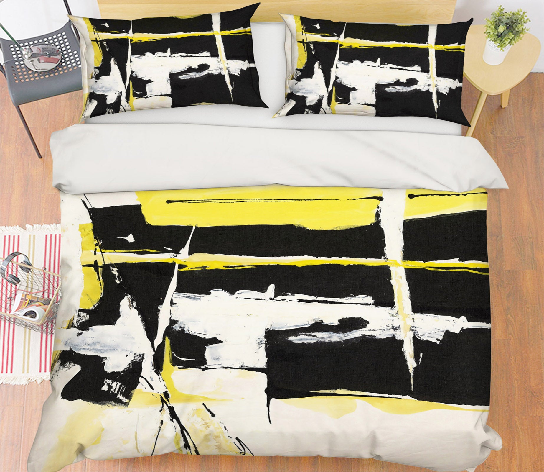 3D Yellow Black Abstract 12153 Bed Pillowcases Quilt