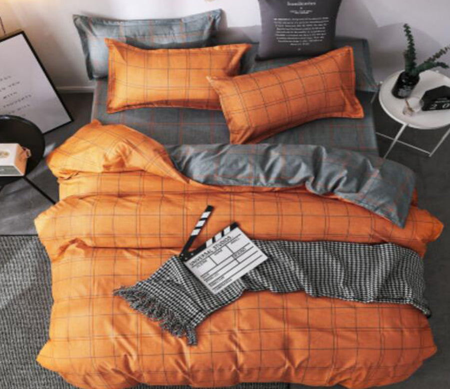 3D Orange Grid 5155 Bed Pillowcases Quilt