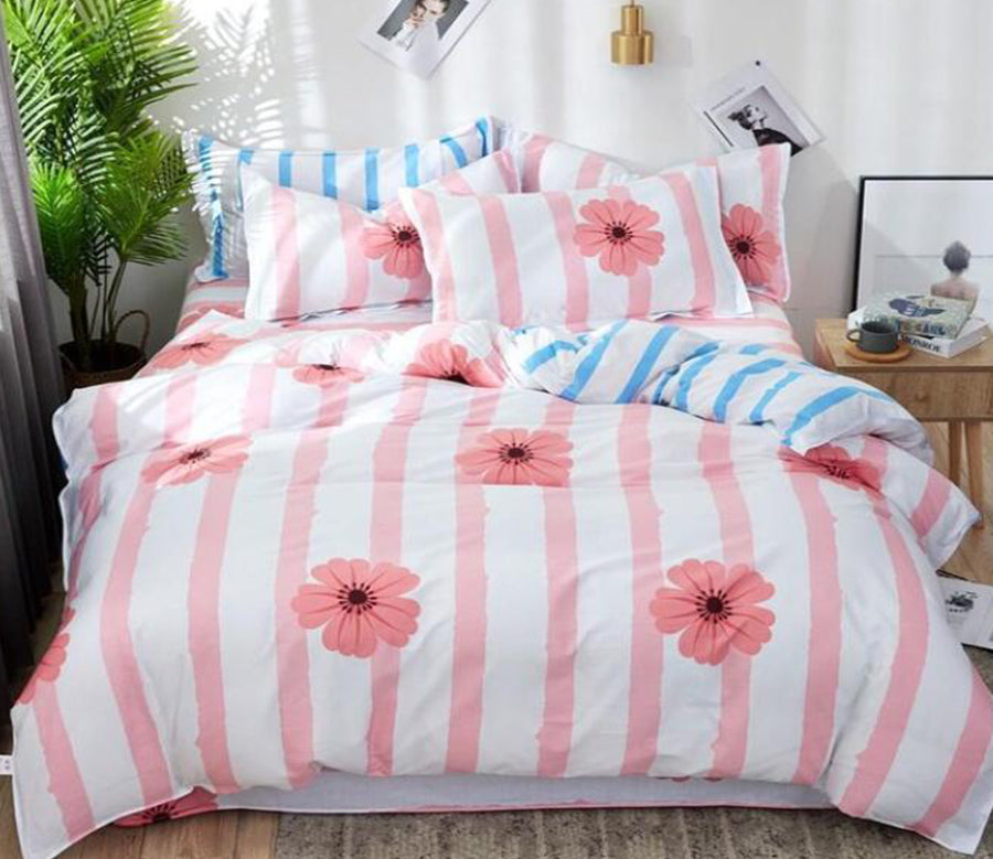 3D Pink Stripes Flower 3119 Bed Pillowcases Quilt