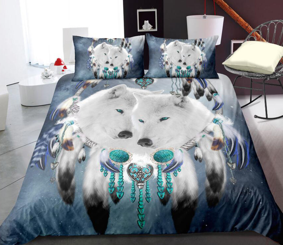 3D Two White Wolves 1062 Bed Pillowcases Quilt