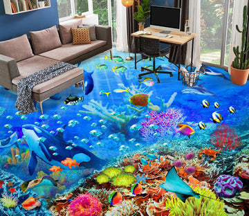 3D Ocean Whale Colorful Coral 96213 Adrian Chesterman Floor Mural
