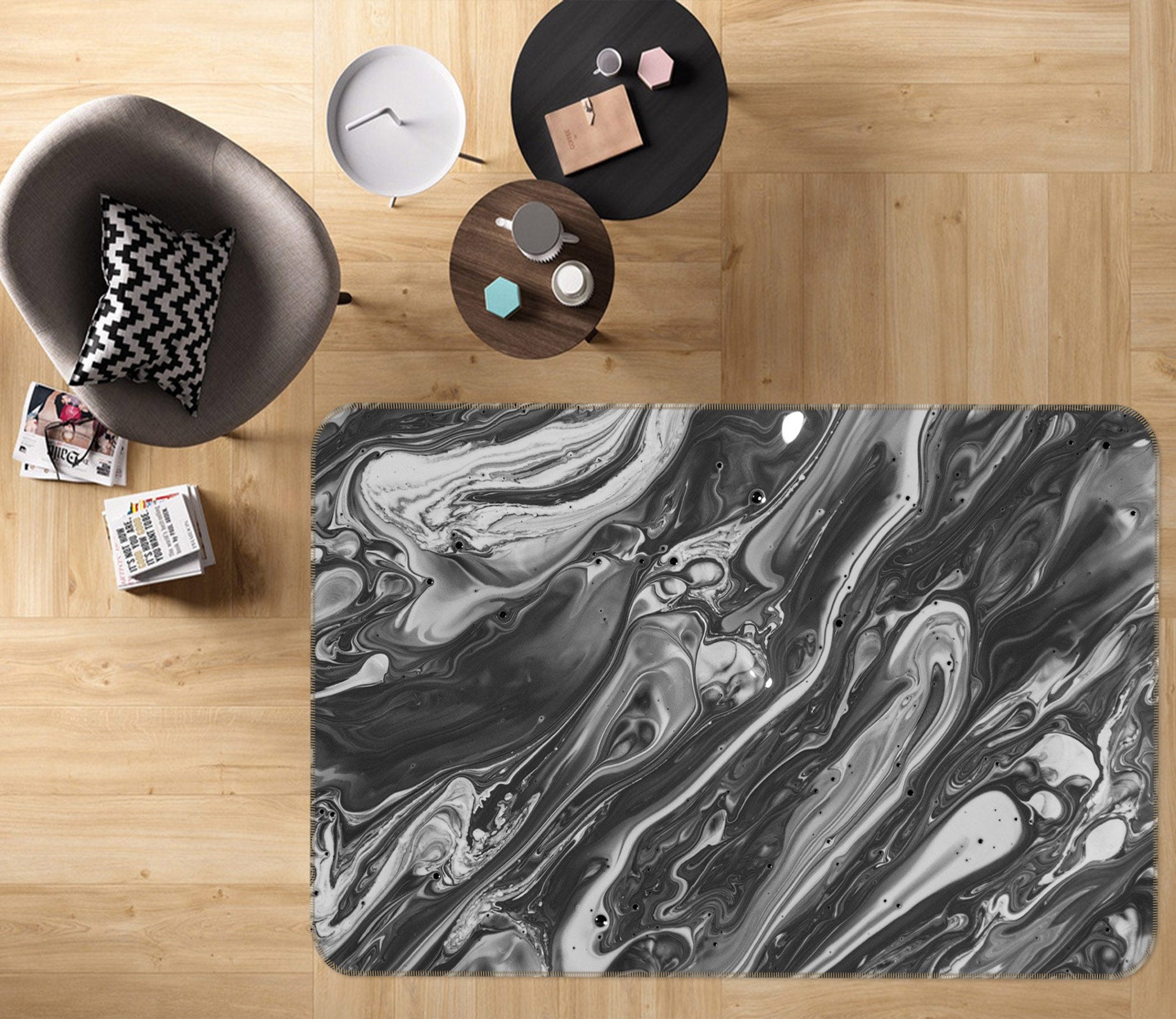3D Black Gray Lines 30082 Non Slip Rug Mat