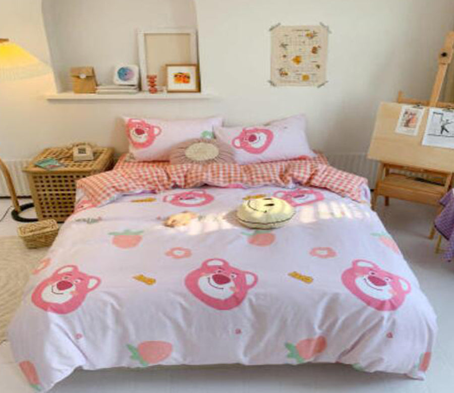 3D Pink Bear 16088 Bed Pillowcases Quilt