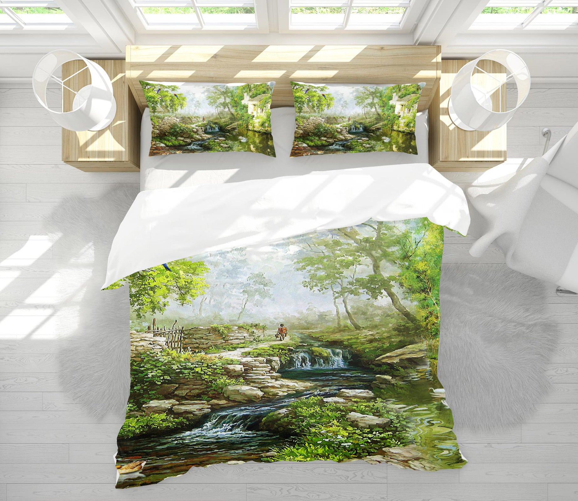 3D Forest Creek 12031 Bed Pillowcases Quilt