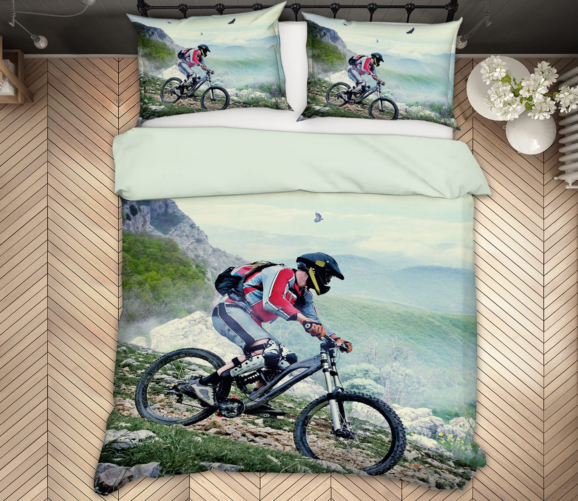 3D Mountain Biking 14110 Bed Pillowcases Quilt