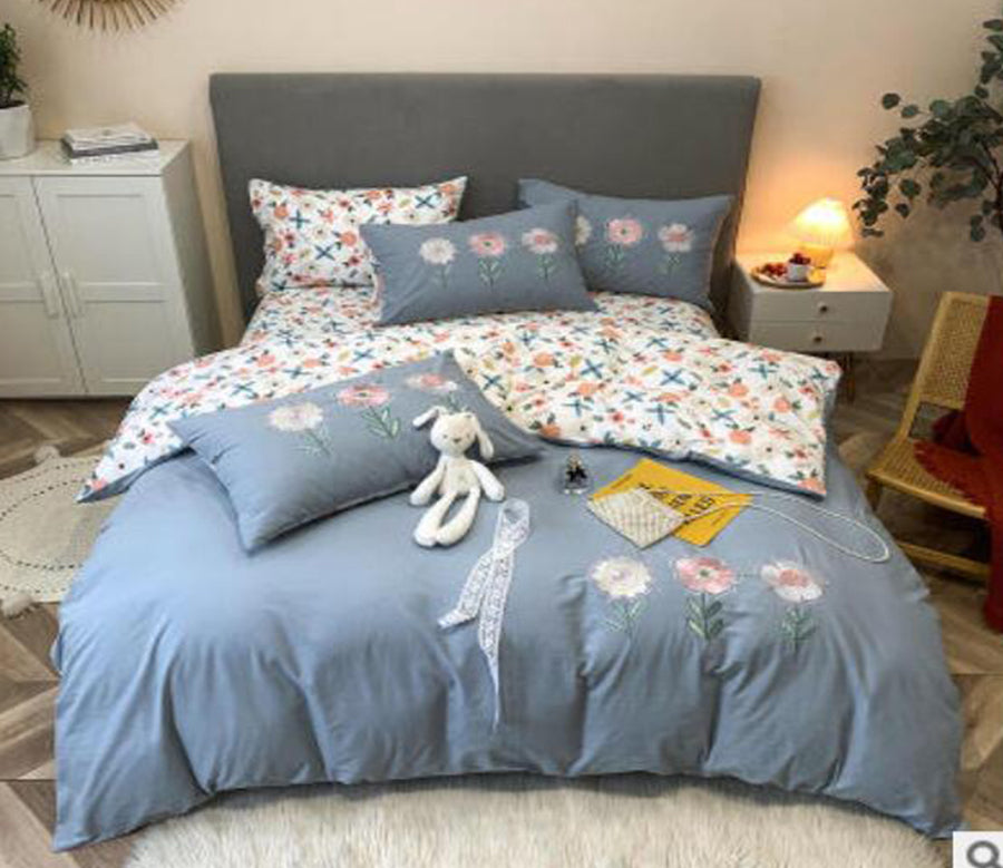 3D Blue Flowers 40198 Bed Pillowcases Quilt