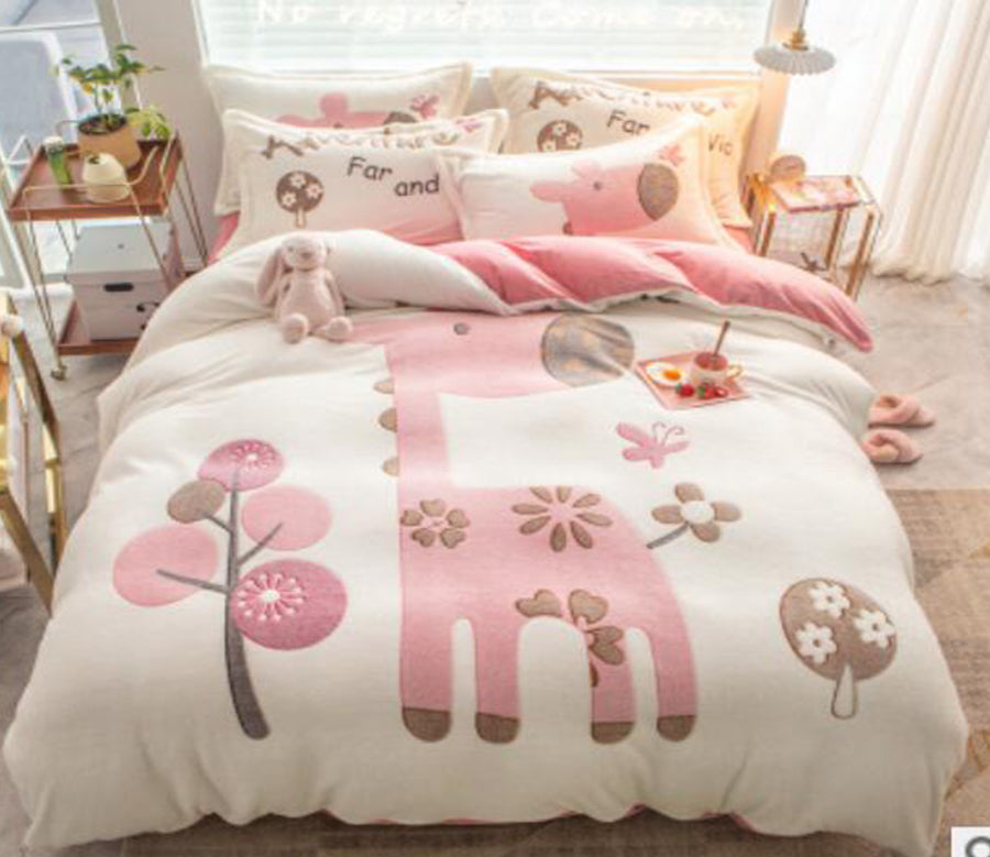 3D Pink Giraffe 14195 Bed Pillowcases Quilt