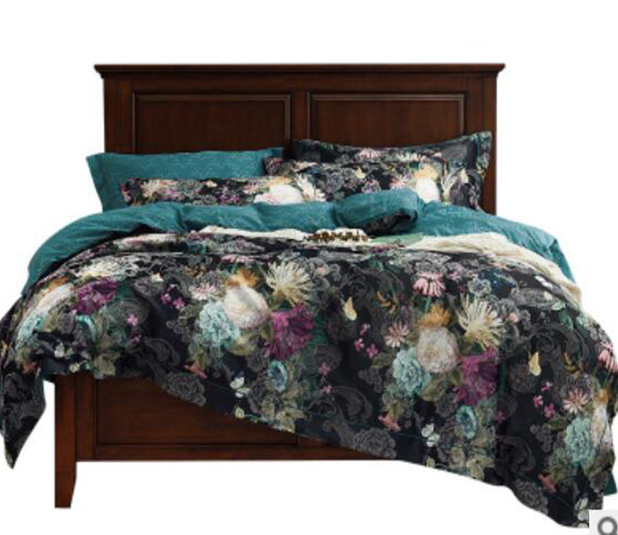 3D Black Background Flowers 14115 Bed Pillowcases Quilt