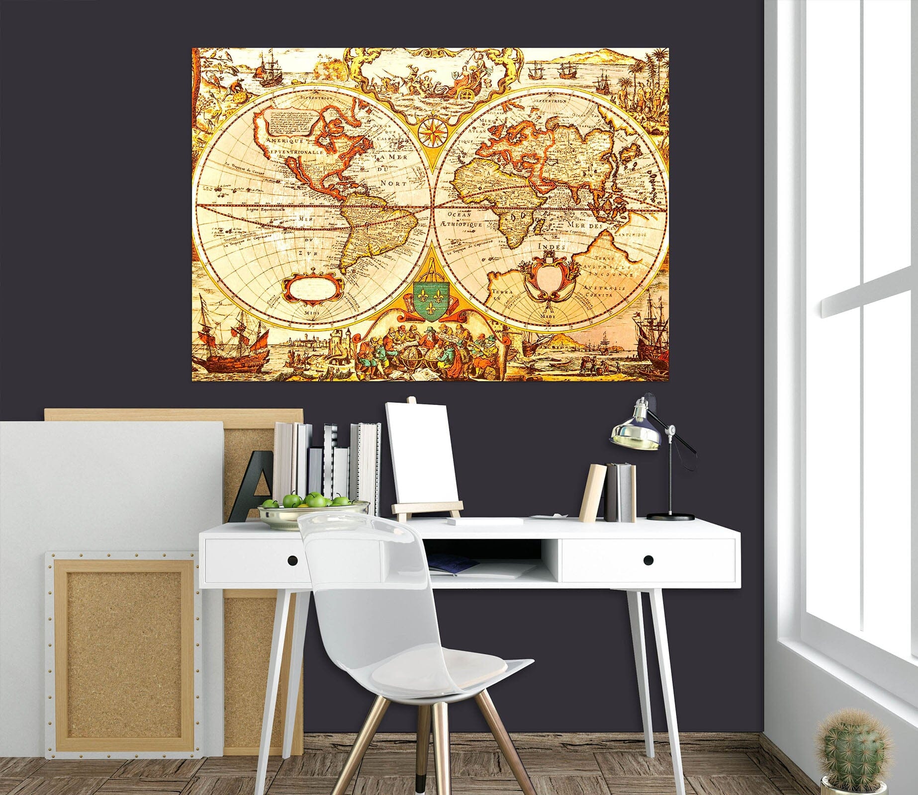 3D Golden World 123 World Map Wall Sticker Wallpaper AJ Wallpaper 2