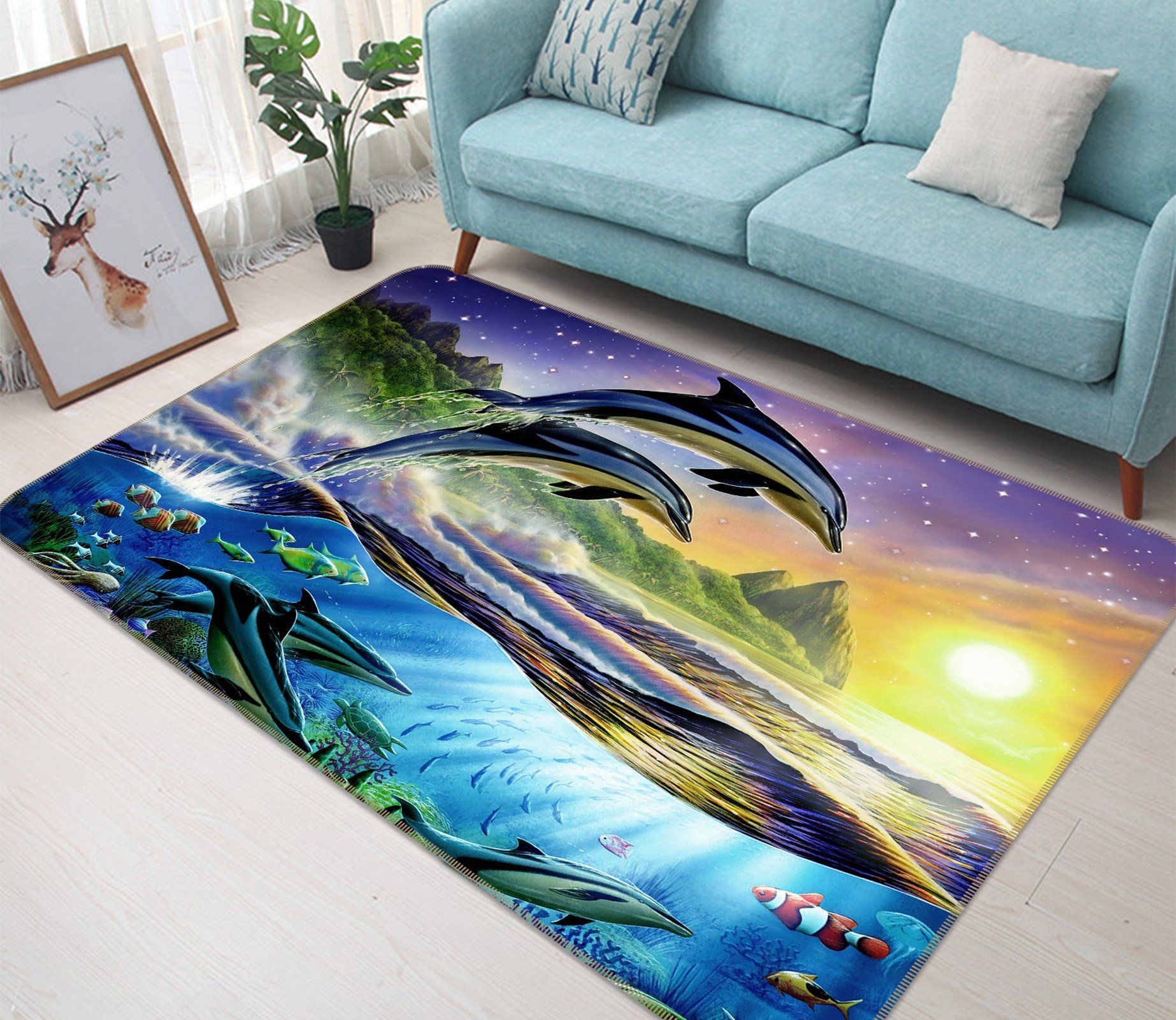 3D Atlantic Dolphins 1049 Adrian Chesterman Rug Non Slip Rug Mat Mat AJ Creativity Home