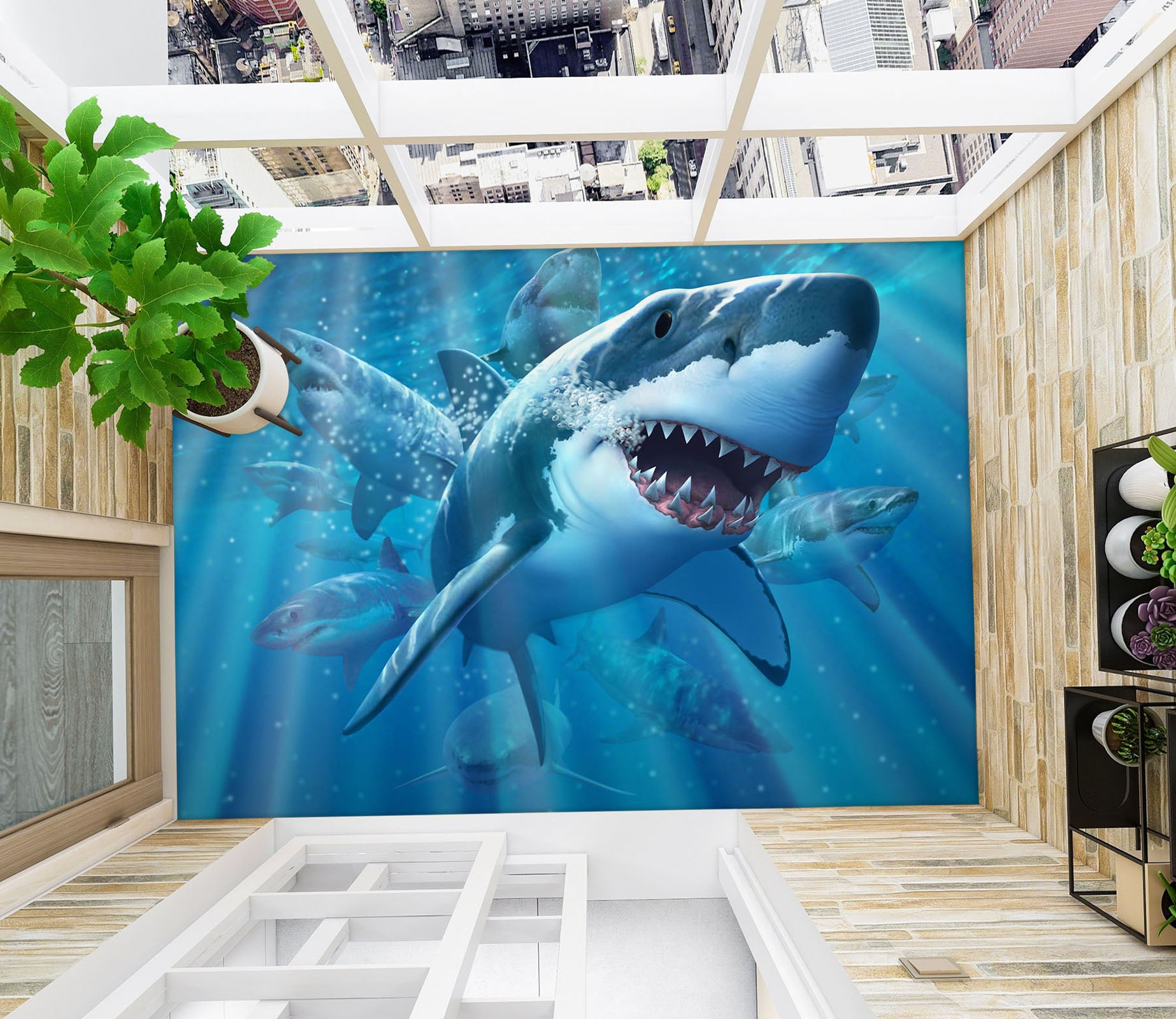 3D Ocean Shark 96221 Jerry LoFaro Floor Mural