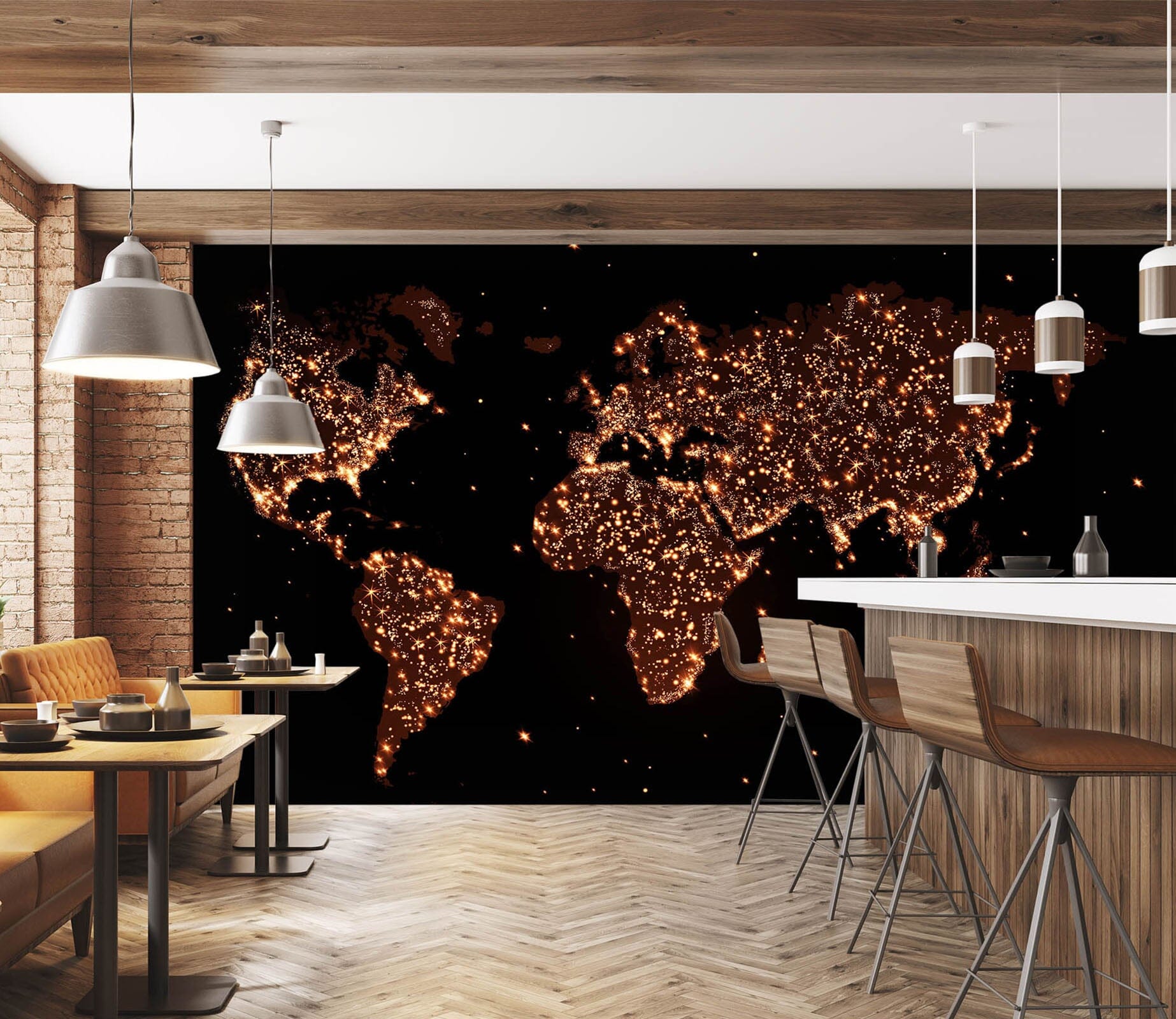 3D Golden Lights 2054 World Map Wall Murals Wallpaper AJ Wallpaper 2