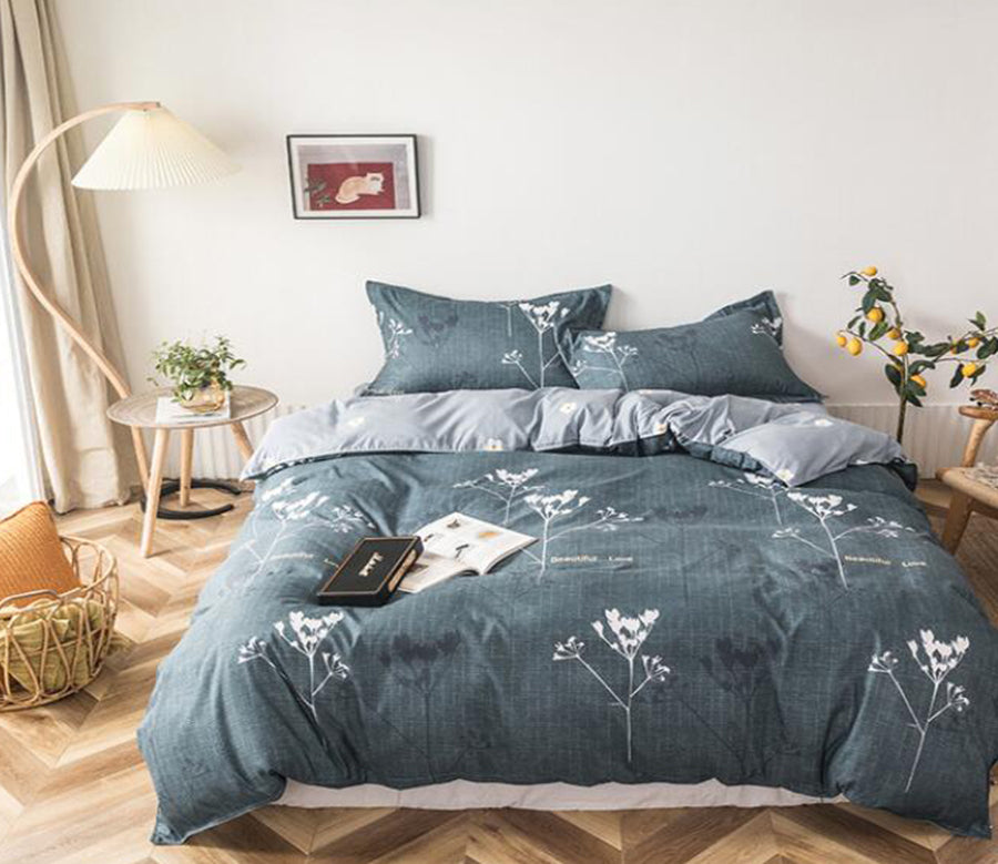 3D Dark Gray Bottom Flowers 13111 Bed Pillowcases Quilt
