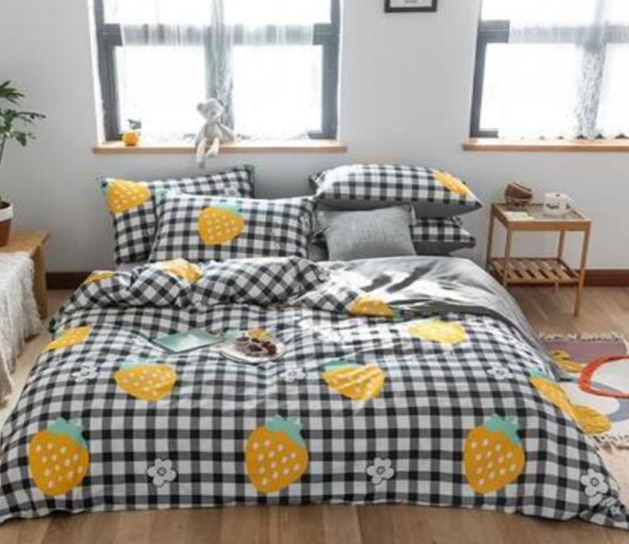 3D Black White Lattice Yellow Strawberry 15009 Bed Pillowcases Quilt