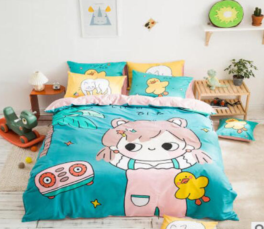 3D Cartoon Girl Little Yellow Duck 50095 Bed Pillowcases Quilt