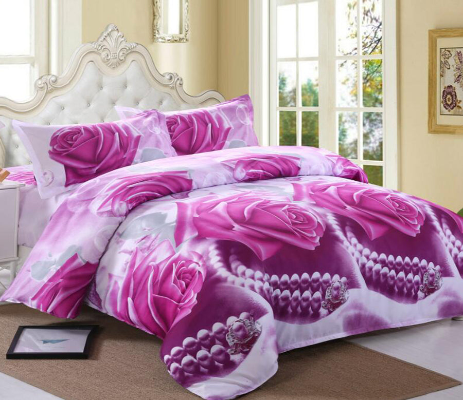 3D Pearl Rose 6077 Bed Pillowcases Quilt