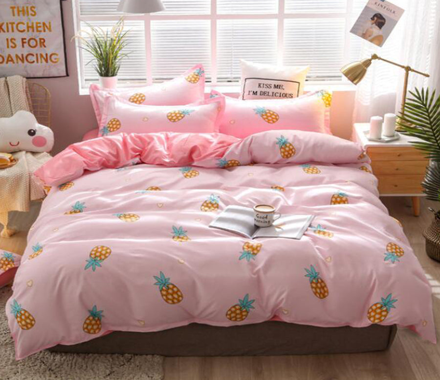 3D Pink Bottom Yellow Pineapple 12067 Bed Pillowcases Quilt