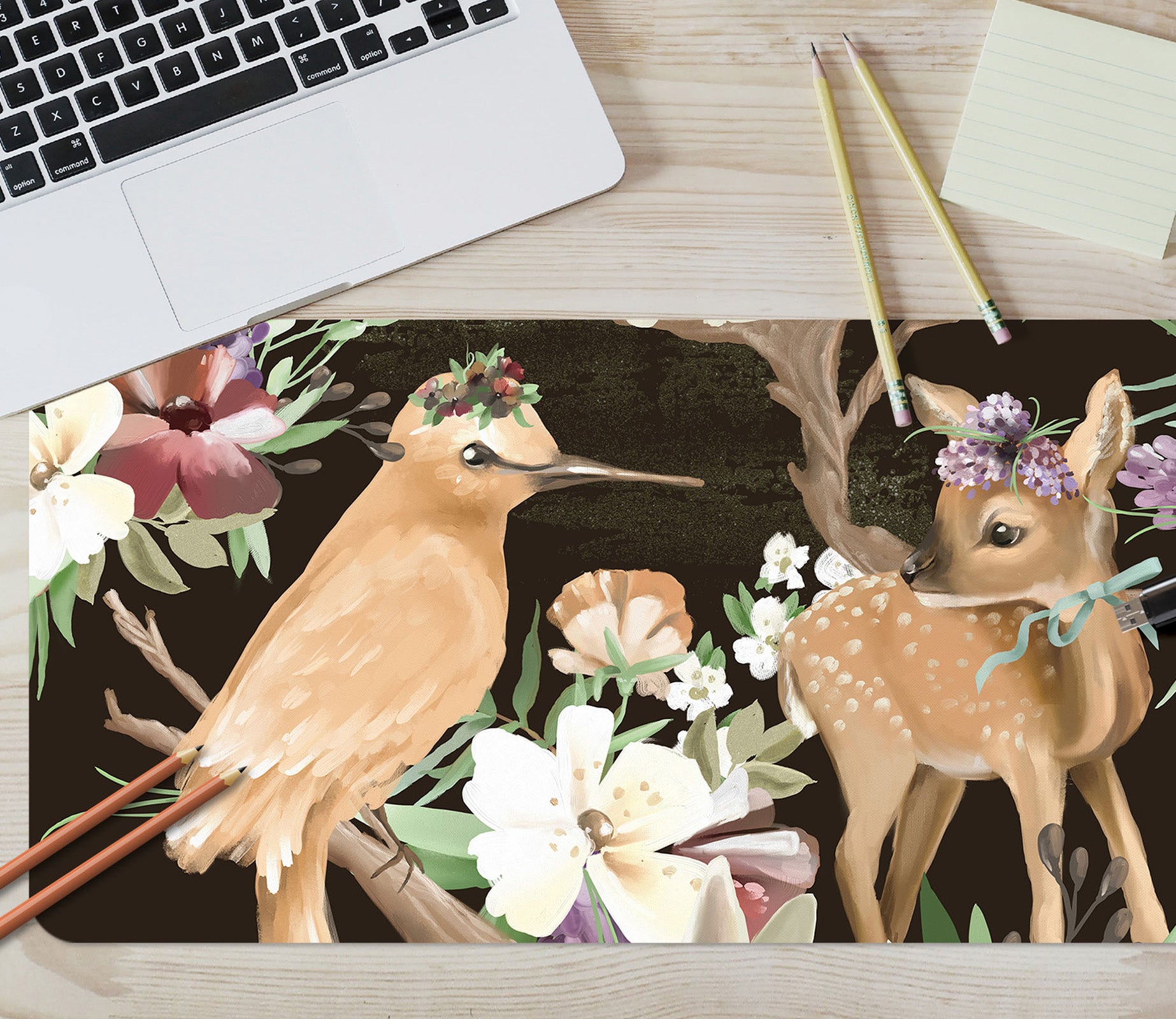 3D Bird Deer Flower 17163 Desk Mat