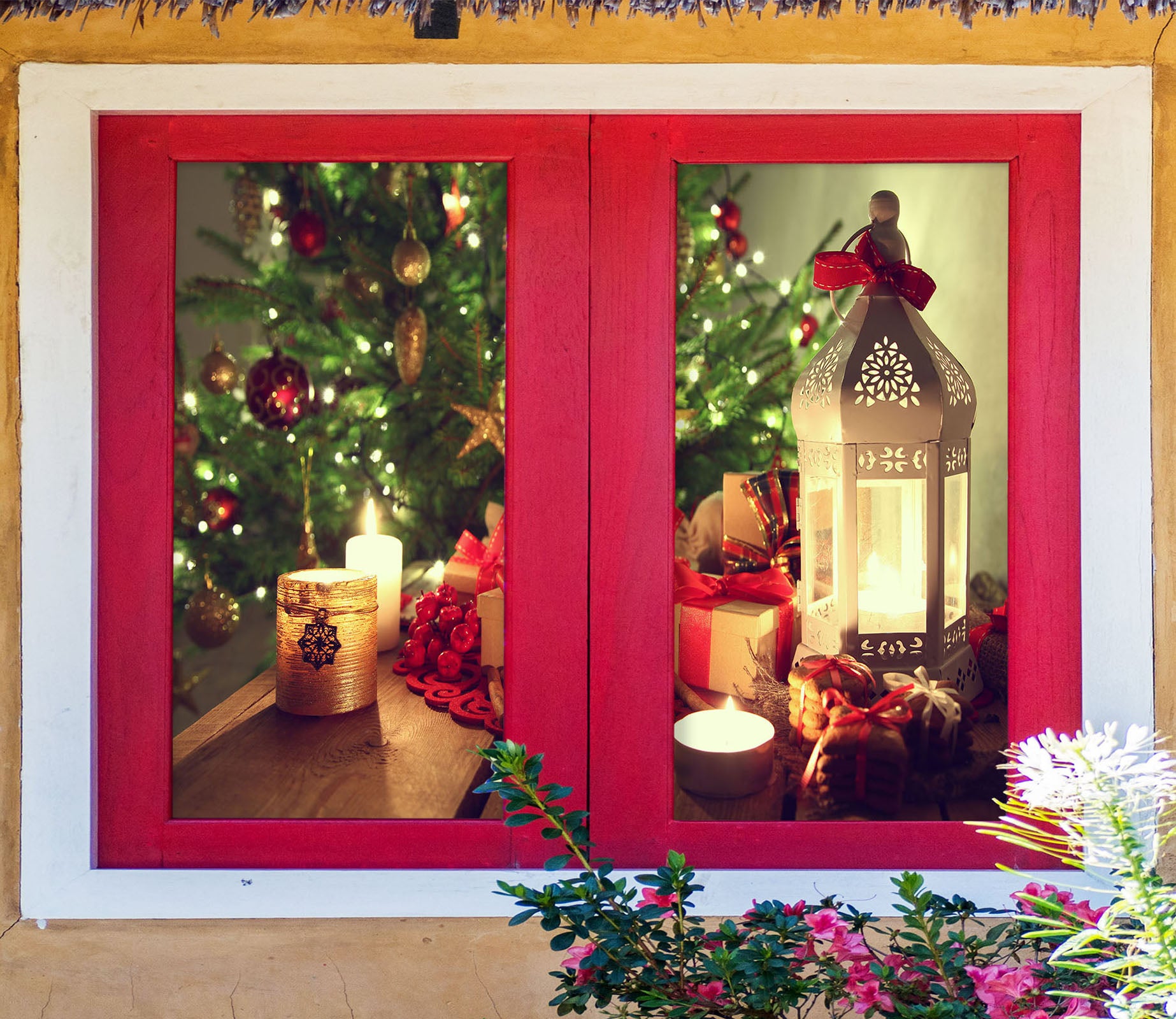 3D Candle Gift 42171 Christmas Window Film Print Sticker Cling Stained Glass Xmas